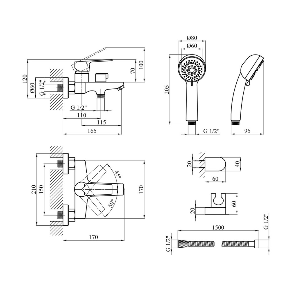 Змішувач для ванни з душовим гарнітуром Kroner KRP Hagen - C060 Київ - фото 2