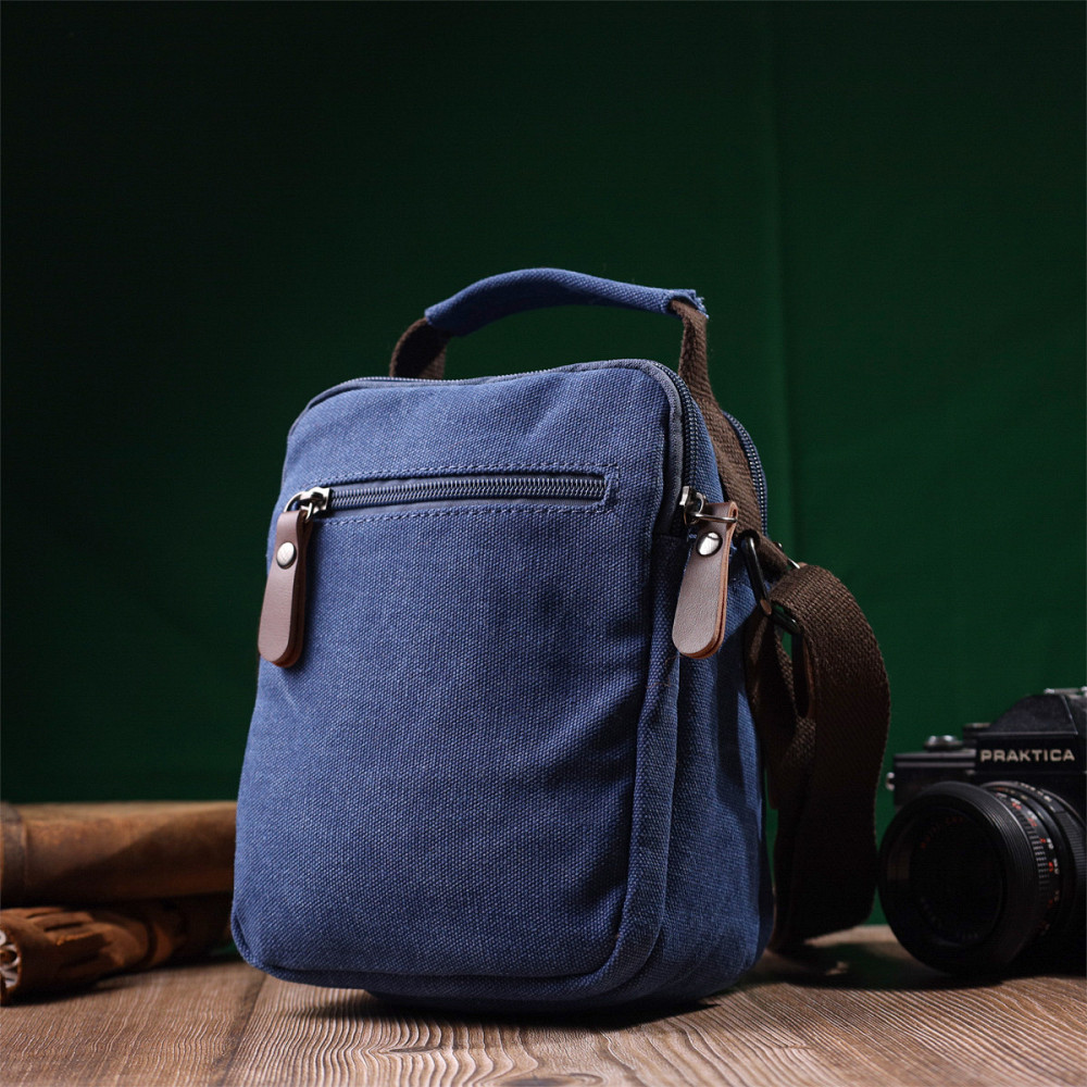 Удобная небольшая мужская сумка из плотного текстиля Vintage 22221 Синий Киев - изображение 10