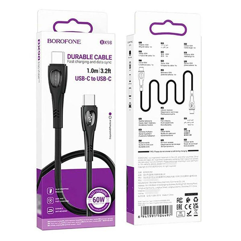 Кабель BOROFONE BX98 Type-C to Type-C Superior 60W charging data cable Black Київ - фото 2