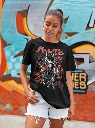 Футболка чоловіча з аніме принтом Батман Вхо Лаугхс Мігхт оверсайз (S/M/L) Чорний AnimeJ0024 Дніпро