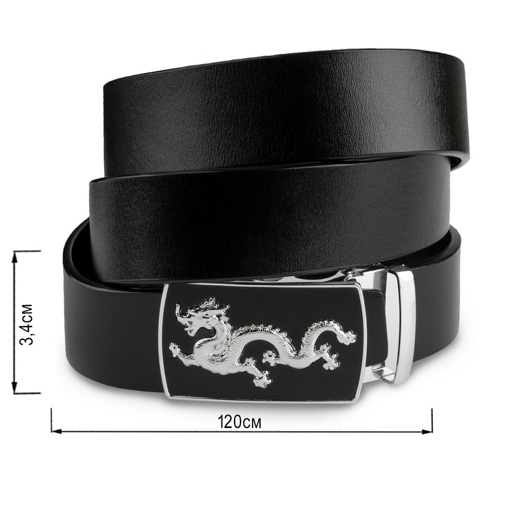 Ремень мужской серебристый дракон Vintage 20256 Черный Киев - изображение 6