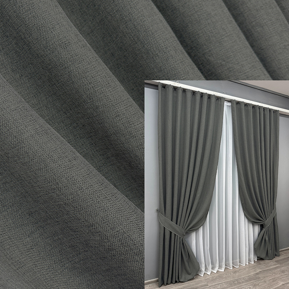 Комплект готових штор VR-Textil Льон Льон Мішковина № 1282ш Сірий 150х275 см 2 шт (33-0800) Київ - фото 9
