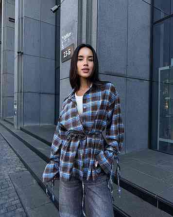 Жіноча базова сорочка кімоно оверсайз в клітинку турецька фланель Одеса