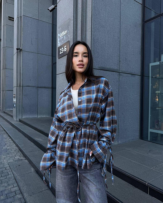 Жіноча базова сорочка кімоно оверсайз в клітинку турецька фланель Одеса - фото 2