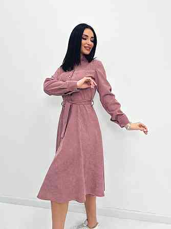 Вельветовое платье миди Ofelia 42-44, Трехнитка начес, Фрезовый Киев