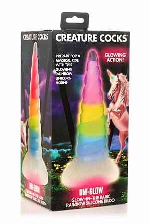 Фентезійний фалоімітатор Creature Cocks Luminescent Rainbow Silicone Dildo, світиться в темряві, 19,6 см Sex Aura Київ