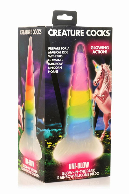 Фентезійний фалоімітатор Creature Cocks Luminescent Rainbow Silicone Dildo, світиться в темряві, 19,6 см Sex Aura Київ - фото 4