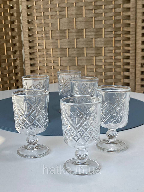 Набір чарок на ніжці 6 шт "F-207" 60 мл висота 9 см діаметр 5 см прозорий для дому та ресторану Київ - фото 3