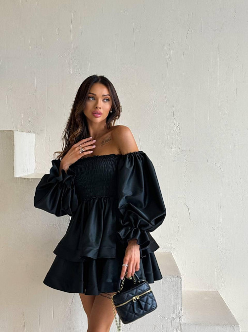 Женское привлекательное стильное праздничное платье королевский атлас Черный Одесса - изображение 1