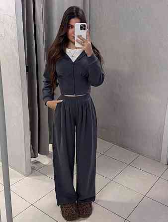 Жіночий стильний повсякденний костюм-двійка  двонитка люкс Графіт, 42/44 Одеса