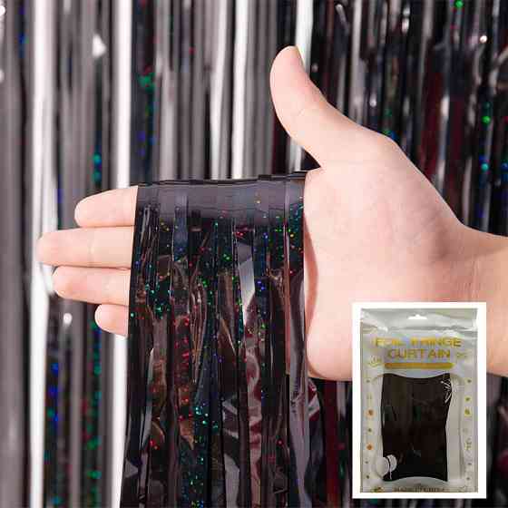 Дождик для фотозоны с голограммой для праздника 245 на 92 см черный Киев