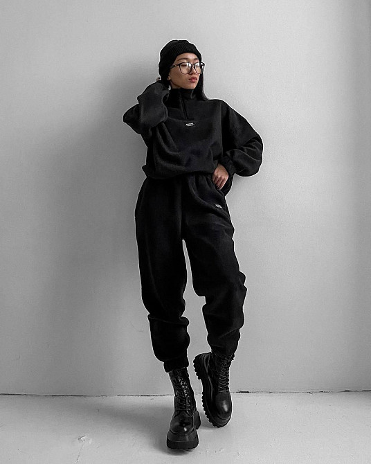 Жіночий теплий прогулянковий костюм двійка з двостороннього щільного флісу Чорний, 42/44 Одеса - фото 4