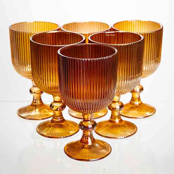 Набір келихів для вина 6 штук 300 мл на ніжці скляні Бурштиновий Yiwu HP-19-210 Коломыя