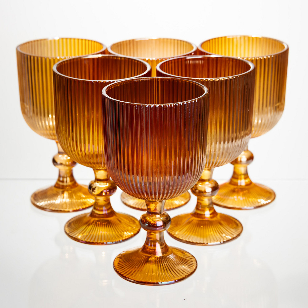 Набір келихів для вина 6 штук 300 мл на ніжці скляні Бурштиновий Yiwu HP-19-210 Коломыя - изображение 1