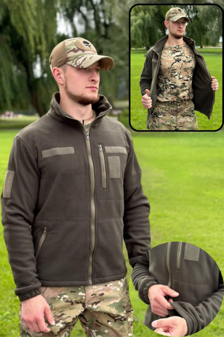 Военная тактическая оливковая флисовая кофта на змейке мужская теплая флиска тактическая демисезонная кофта 56 Львов - изображение 1