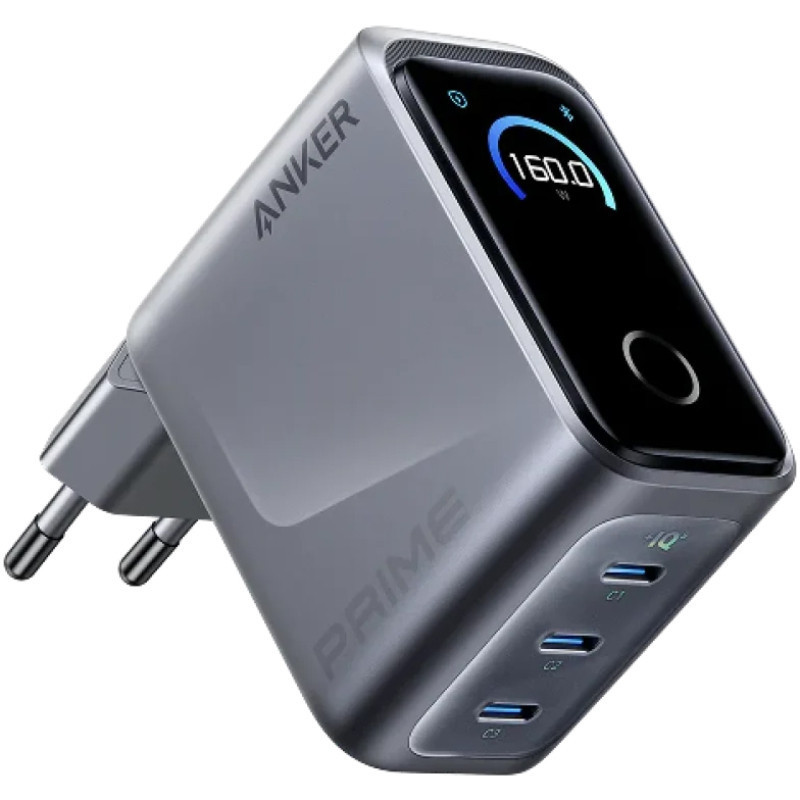 Мережевий зарядний пристрій Anker GaN Prime Charger 160 W, 3xUSB-C, Display Silver (A2687341) ( 25407 ) Харків - фото 1