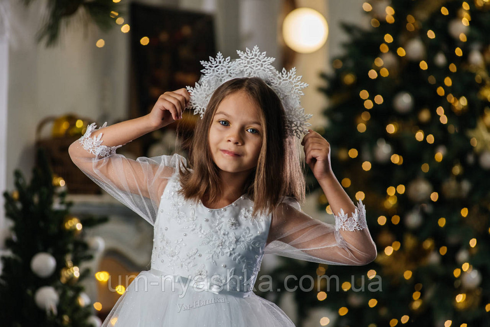 Сукня Сніжинка Біле ошатне плаття з рукавами для дівчинки Кривий Ріг - фото 6