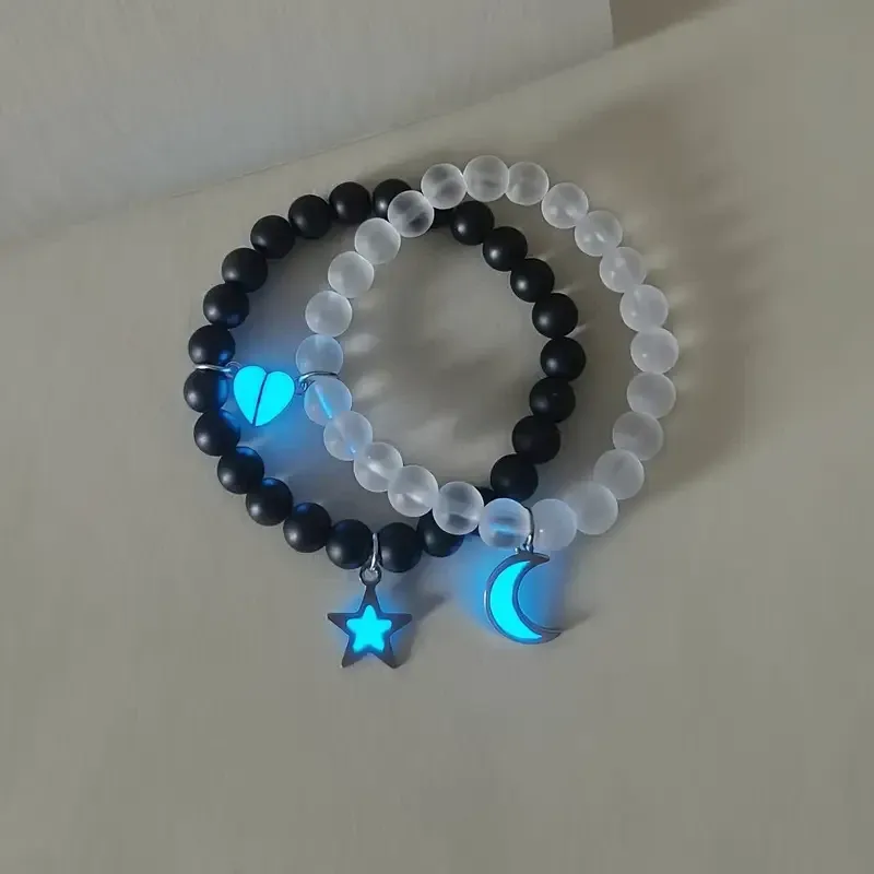 Парные браслеты «Луна и Звезда» – чёрный и белый, светящиеся в темноте Киев - изображение 5