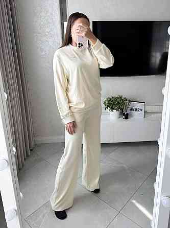 Женский прогулочный костюм двойка из хлопкового велюра Молочный, 44 Одесса