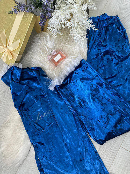 Женская домашняя повседневная пижама из мраморного велюра Электрик, 46/48 Одесса - изображение 2