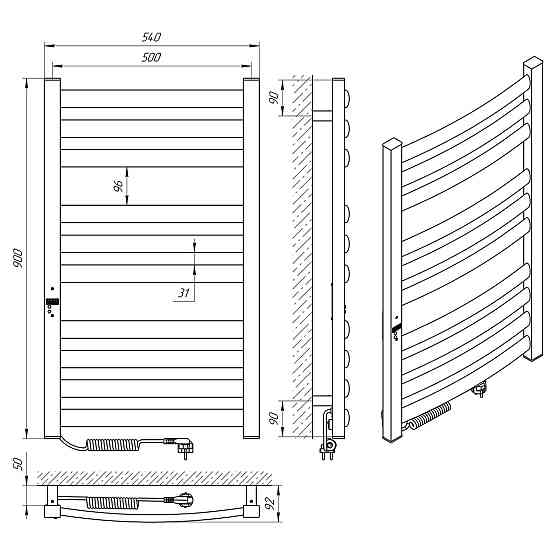 Электрический полотенцесушитель Laris Атлант Премиум ЧК10 500х900 Э Київ