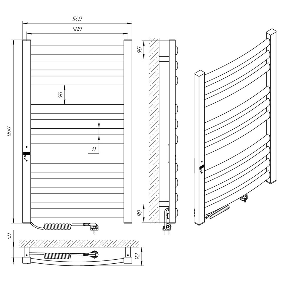 Электрический полотенцесушитель Laris Атлант Премиум ЧК10 500х900 Э Київ - фото 6