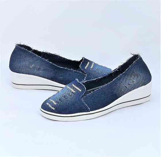 . Жіночі Мокасини Балетки на Танкетці Джинсові Сині (розміри: 36,37,38,39,40) Дніпро