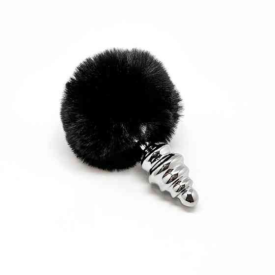 Металева анальна пробка Кролячий хвостик Alive Fluffy Twist Plug M Black, діаметр 3,4 см Sex Aura Київ