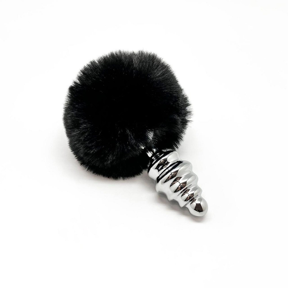Металева анальна пробка Кролячий хвостик Alive Fluffy Twist Plug M Black, діаметр 3,4 см Sex Aura Київ - фото 2
