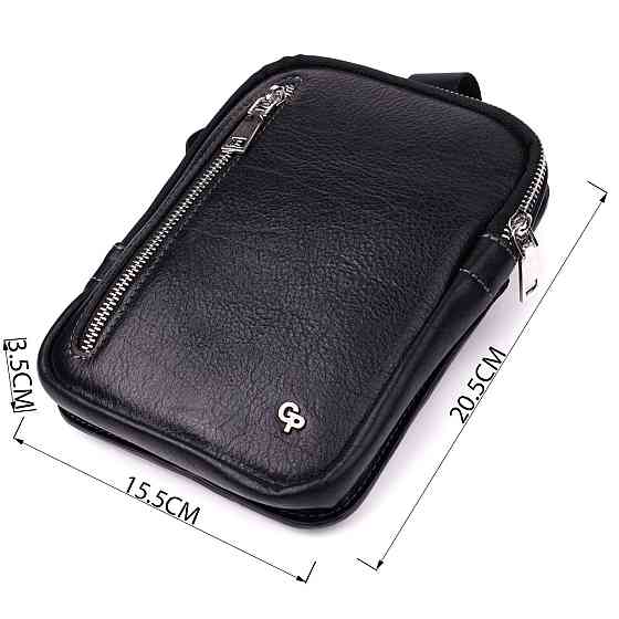 Чоловіча прямокутна сумка бананка із зернистої натуральної шкіри GRANDE PELLE 22879 Чорний Київ