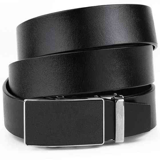 Ремінь чоловічий c сріблястою пряжкою з чорною вставкою Vintage 20328 Чорний Київ