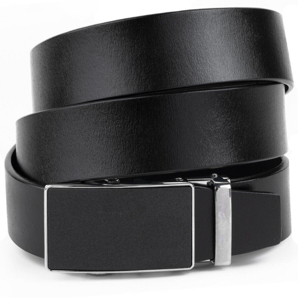 Ремень мужской c серебристой пряжкой с черной вставкой Vintage 20328 Черный Киев - изображение 1