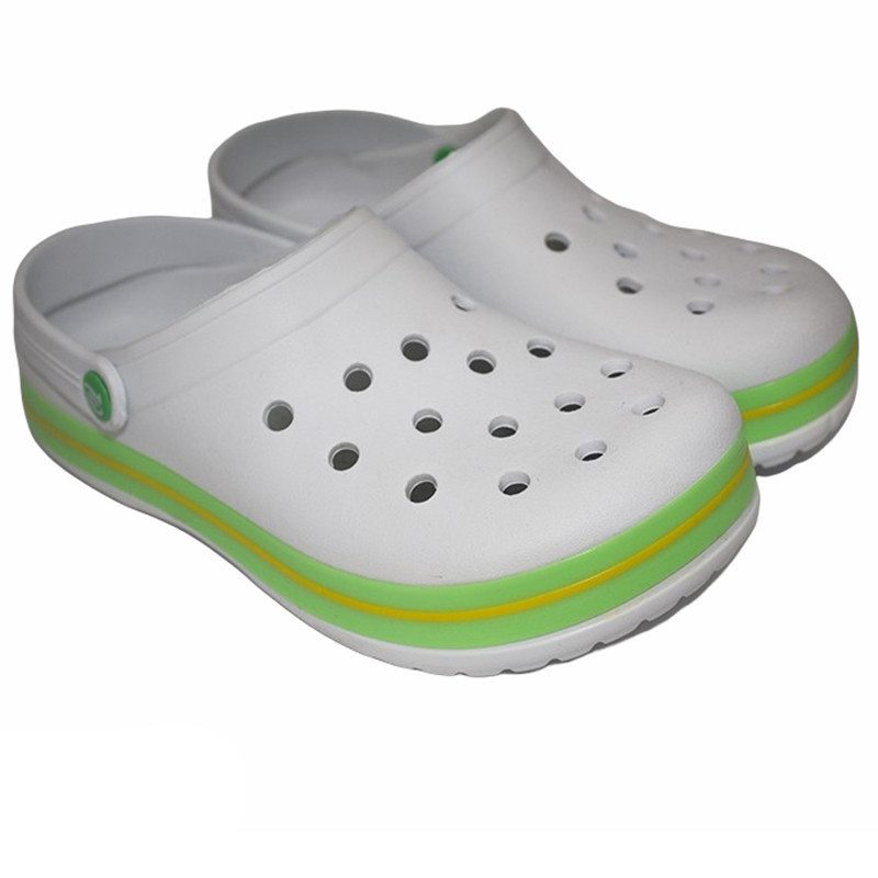 Сабо кроксы женские белые с зеленой полосой 