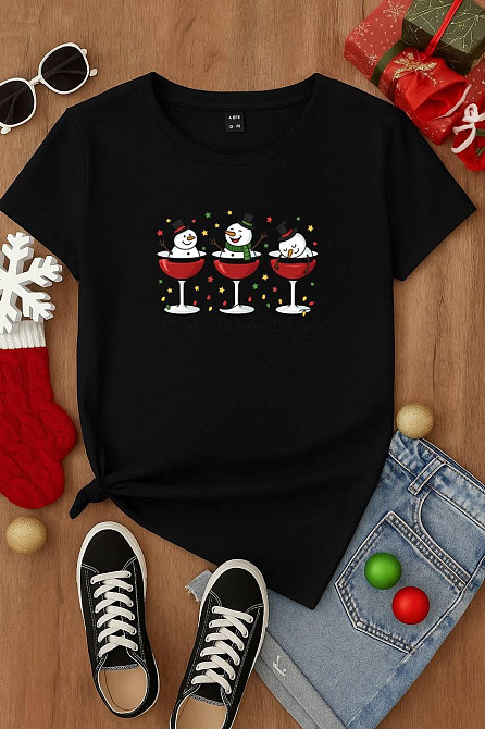 Новорічна футболка унісекс з принтом турецький кулір бавовна Чорний 2, 46/48 Одеса - фото 1