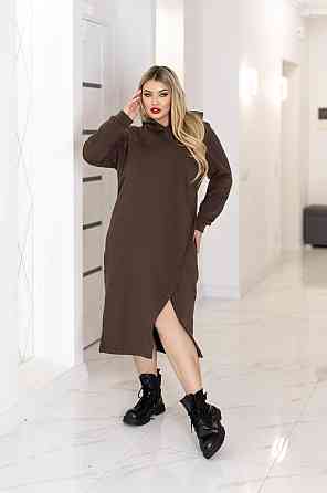 Тепла трикотажна сукня міді з капюшоном "Era" | Норма і батал Шоколадний, 54-56 Київ