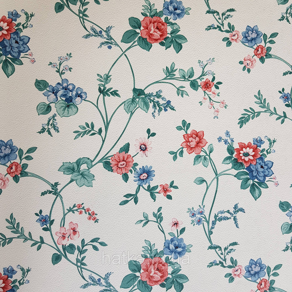Обои виниловые на флизелине 0.53х10 Rasch Textil Petite Fleur 5.цветы розы красные синие зеленые на белом Киев - изображение 4