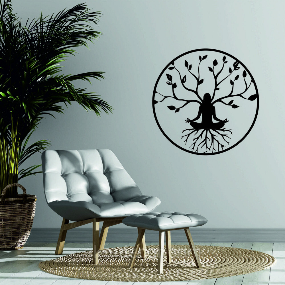 Декоративне настінне 3D Панно «ЙОГА» Декор на стіну з об'ємом 90*90 см, Чорний Київ - фото 1