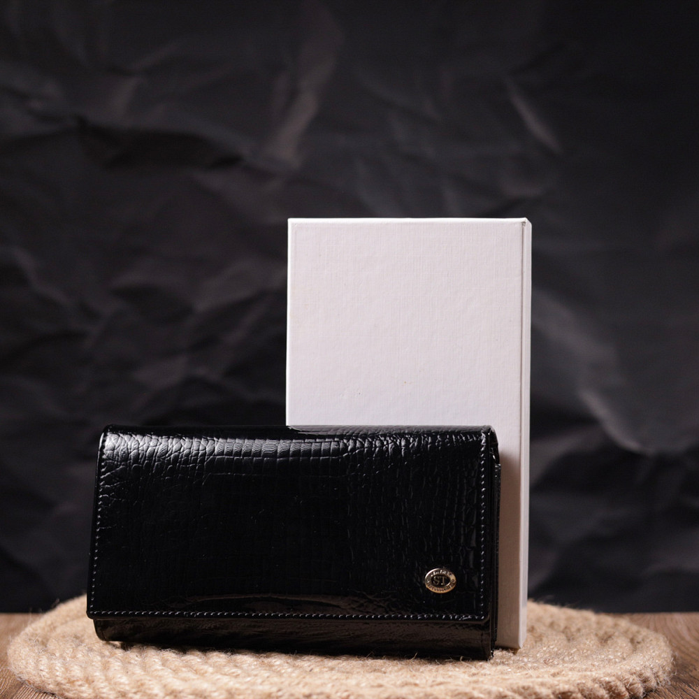 Лаковий жіночий гаманець з візитницею Чорний (ST Leather) Київ - фото 4