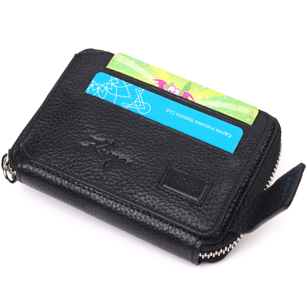 Красивый женский кошелек на молнии из натуральной кожи KARYA 21343 Черный Киев - изображение 6