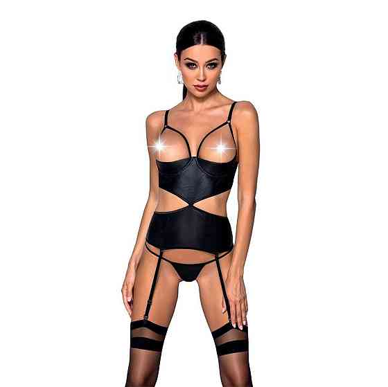 Корсет з відкритими грудьми Passion JANNIES CORSET XXL/XXXL black, стрінги в наборі Sex Aura Київ