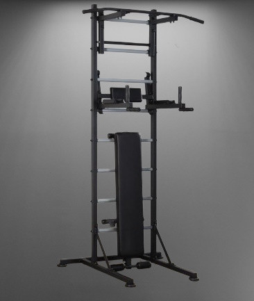 Стандартная шведская стенка черная универсальная передвижная с турником брусьями гимнастической лавкой Каменское - изображение 1