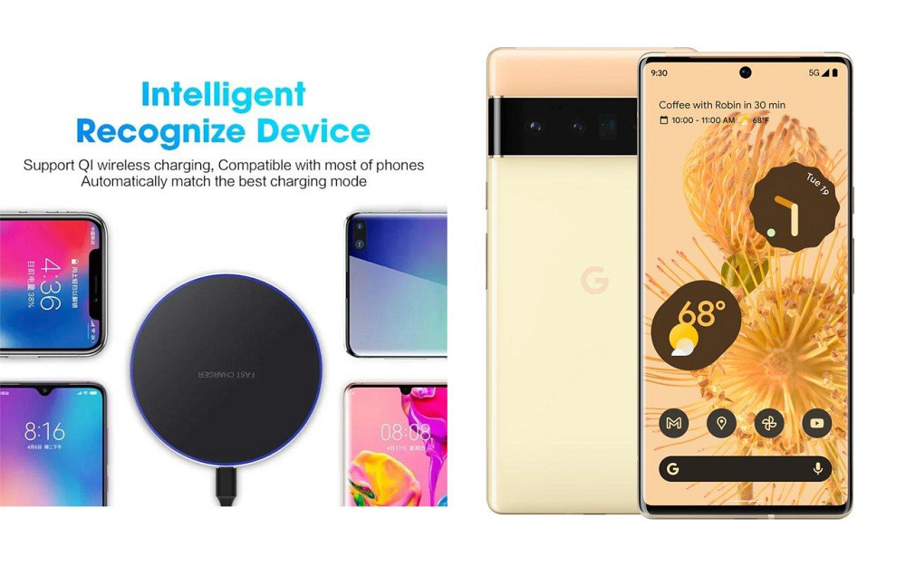 Бездротовий зарядний пристрій Copper до 30W для Google Pixel 9, Pixel 9 Pro, Pixel 9 Pro XL, USB-C, LED Київ - фото 4