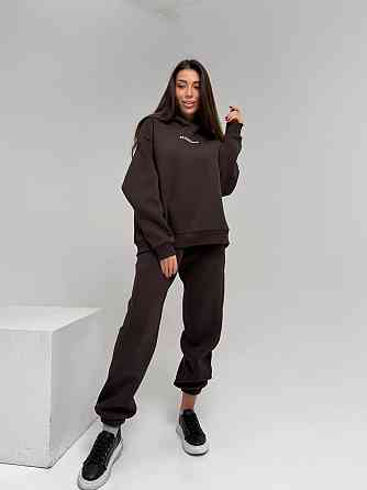 Жіночий стильний спортивний костюм-двійка: худі + штани, тринитка Пен'є на флісі турція Шоколад, 46/48 Одеса