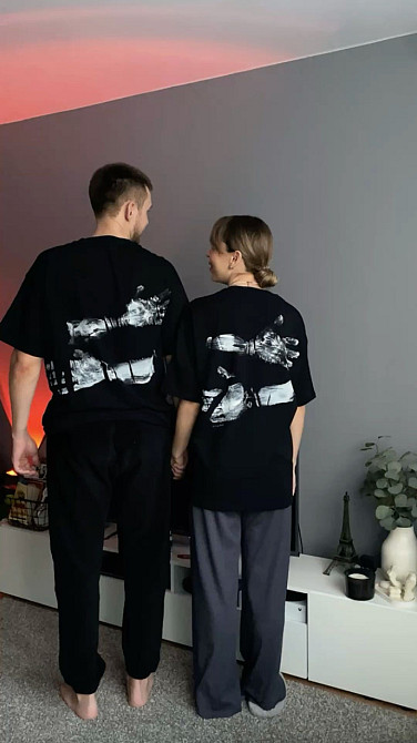 Парні футболки «Оійти» оверсайз, з принтом на спині Чорний, L, XL Чернівці - фото 1