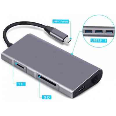 Концентратор Dynamode USB3.1 Type-C to HDMI, 3хUSB3.0, RJ45, USB Type-C Female, SD (Dock-USB-TypeC-HDMI-USB3.0-RJ45) Вінниця