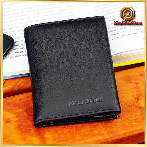 Чоловіче шкіряне портмоне із застібкою на кнопку Marco Coverna Leather якісний гаманець для документів і грошей Київ - фото 1