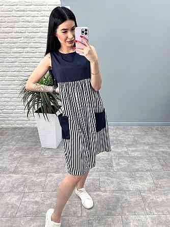 Сукня з завищеною талією "Band" оптом | Норма і батал | Розпродаж моделі Темно-синій, 42-44 Київ