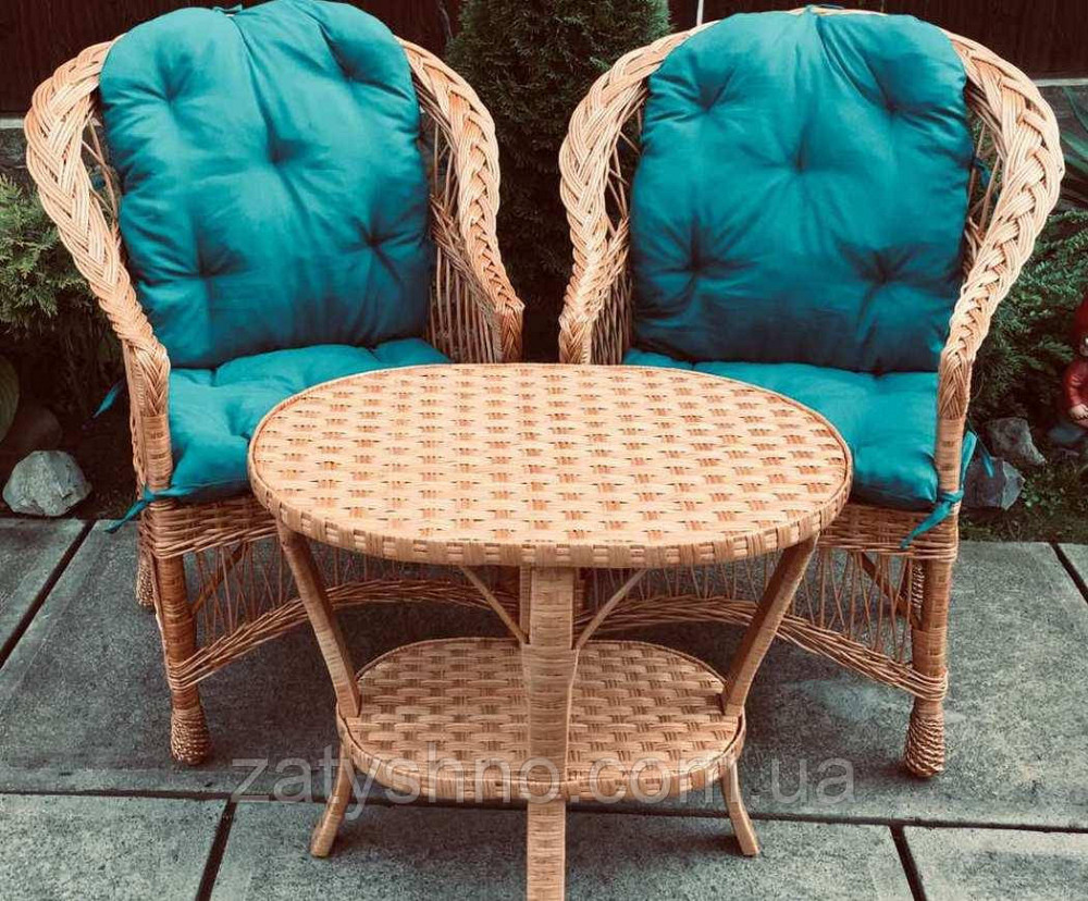 Плетені меблі з накидками |  Комплект плетених меблів з журнальним столом | меблі з лози на пода Київ - фото 1