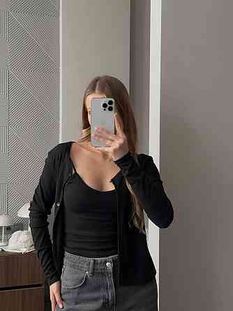 Женский базовый повседневный комплект из майки и кофты трикотаж рубчик Черный, 44/46 Одесса