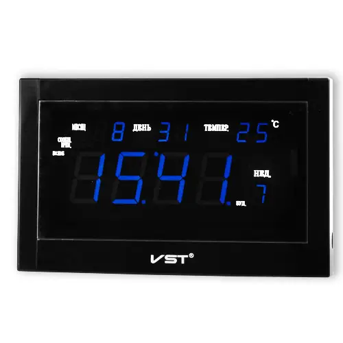 Сетевые настольные часы VST-771T-5 синие цифры + температура + пульт 220В Винница